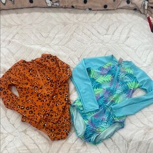 Leopard and Tropical Print Long Sleeve Swimsuits